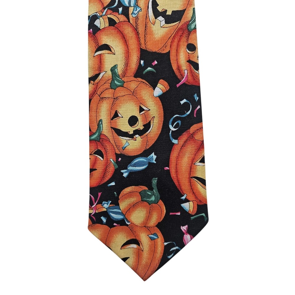 Mens Halloween‎ Tie Jack O Lantern Pumpkin Candy Print Necktie